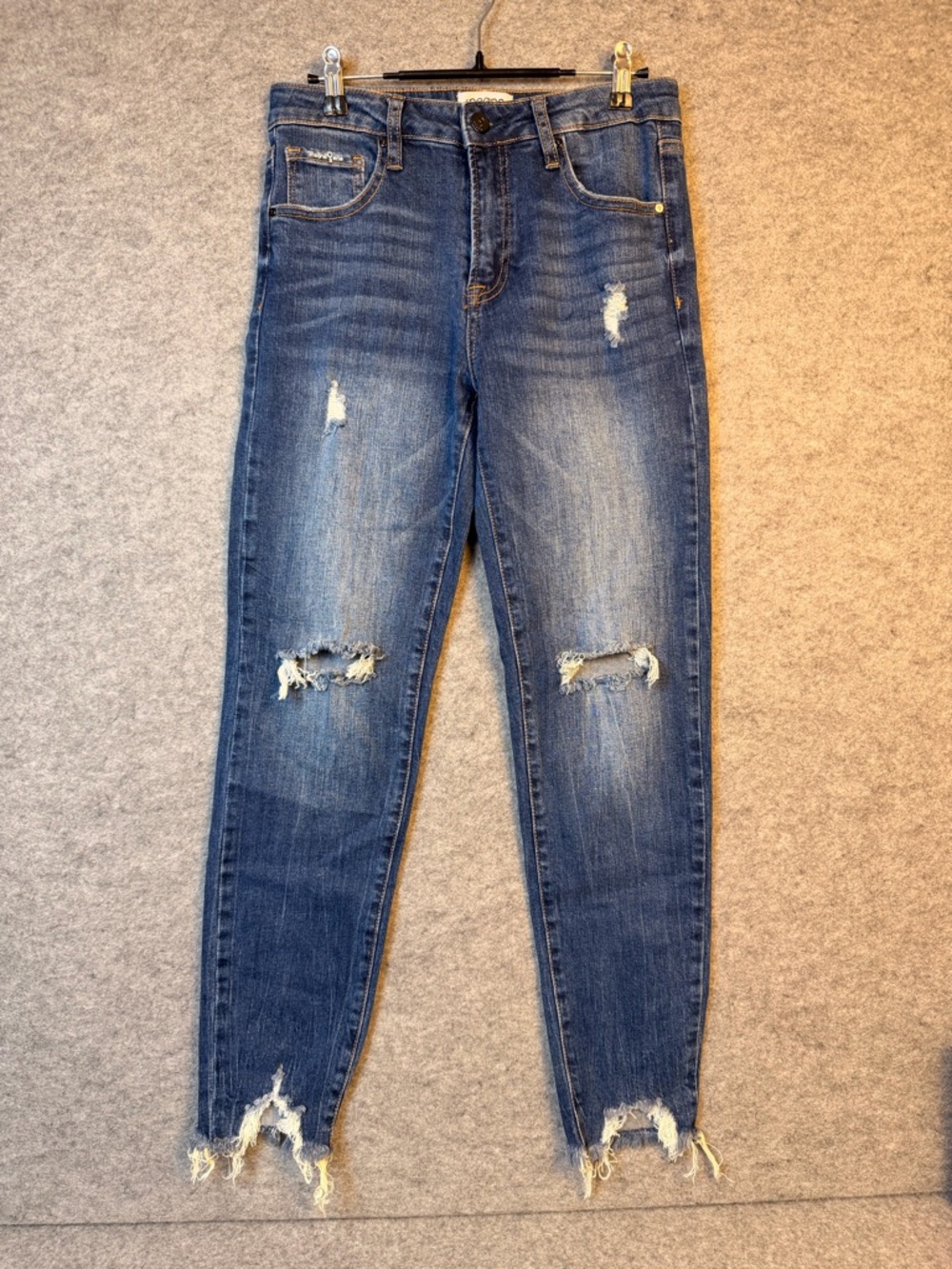 Insane Gene Distressed Dark Blue Skinny Jeans with Frayed Hem